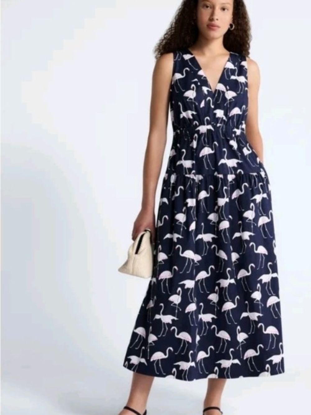 Free Assembly Navy Flamingo Print Maxi Dress Size L (12-14) NWT